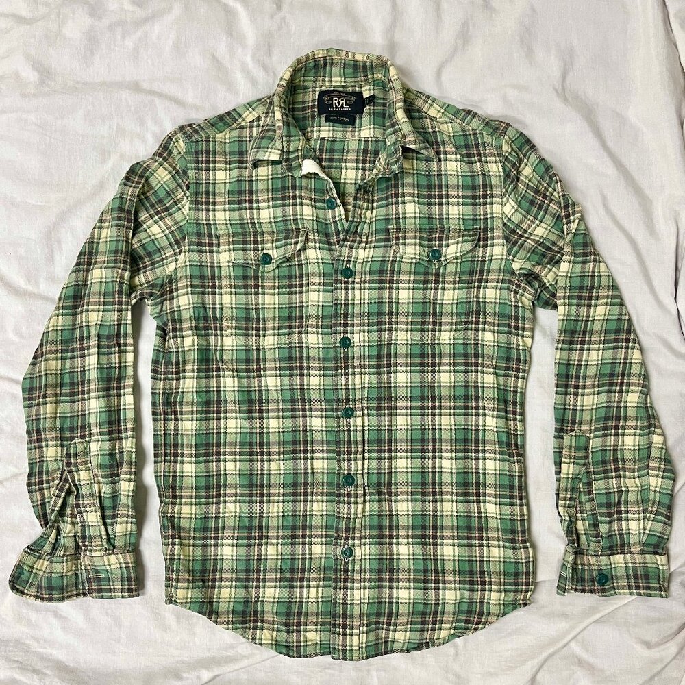 RRL & CO / RALPH LAUREN PLAID LIGHTWEIGHT FLANNEL SHIRT - SMALL